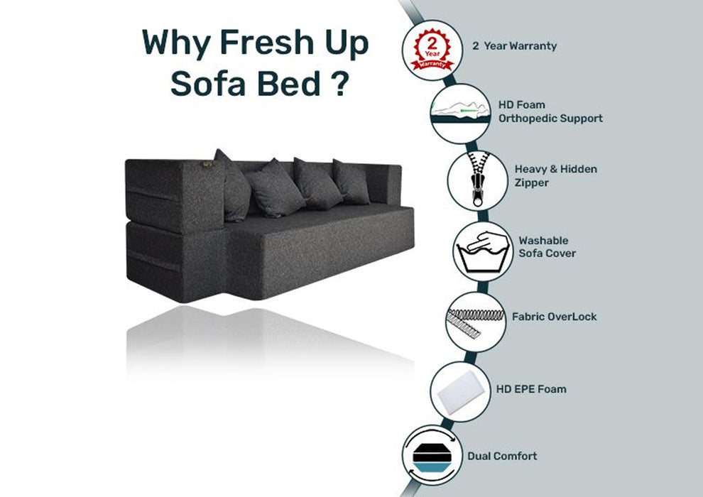 FRESH UP COMFORTZILA Three Seater Dark Grey Sofa Cum Bed-Jute Fabric