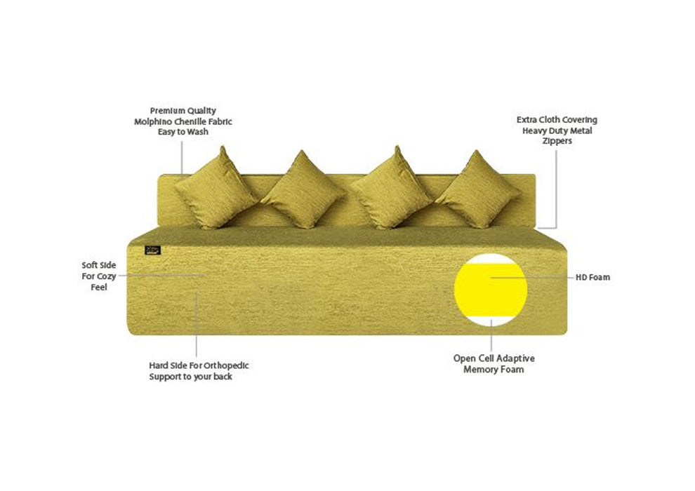 FRESH UP - Four Seater Molphino - Green Sofa Cum Bed - Without Arm