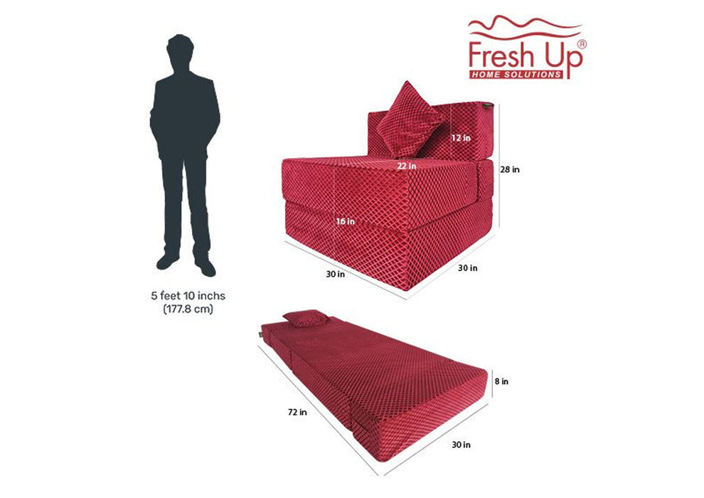FRESH UP - Single Seater Velvet-Maroon Sofa Cum Bed - Without Arm