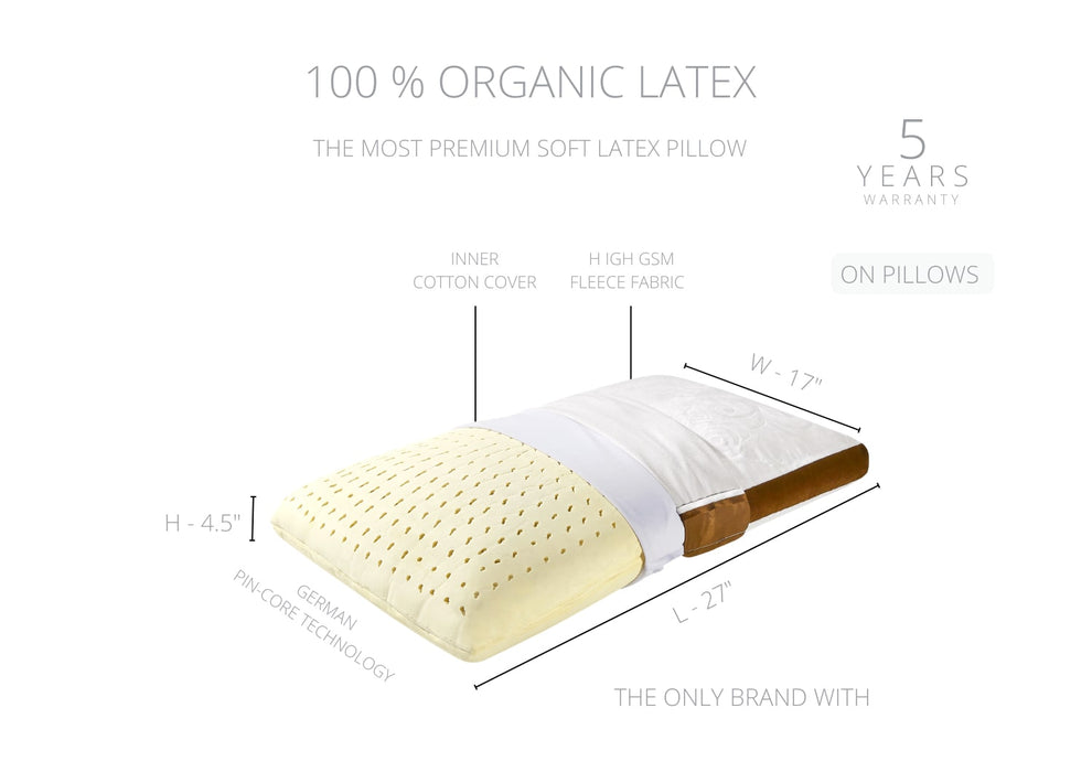 Sleephill - Original Organic Latex Orthopedic Pillow with Removable Zipper Cover