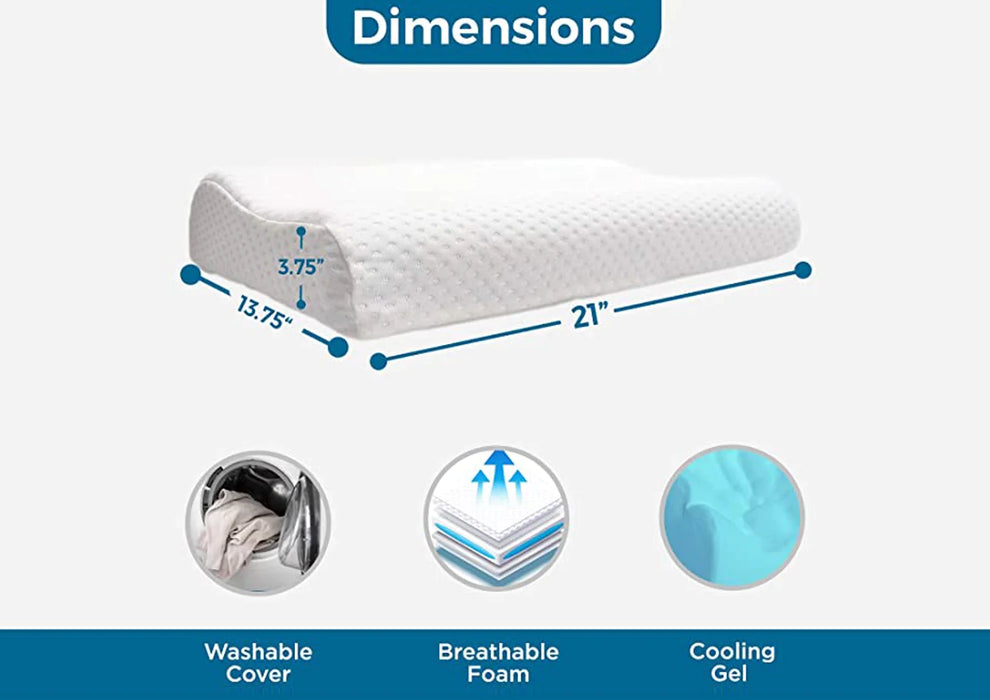 Sleepsia Cool Gel Contour Cervical Orthopedic Memory Foam Pillow for Neck and Shoulder Pain - Bed Pillows for Sleeping