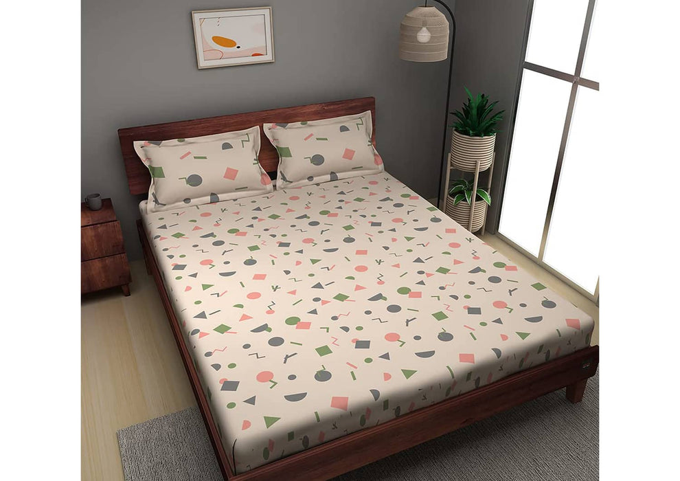 Sleepyhead Confetti - 144TC 100% Cotton Bedsheet with 2 Pillow Covers, Crème