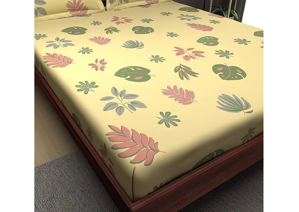 Sleepyhead Hawaii - 180TC 100% Cotton Bedsheet with 2 Pillow Covers, Yellow