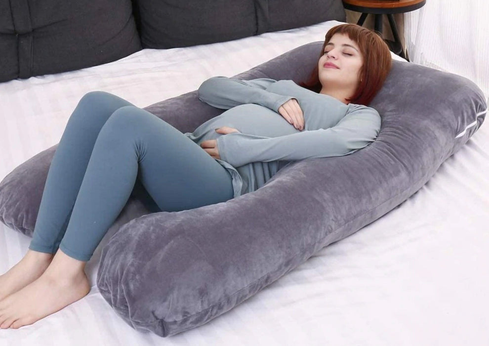 Quilt Comfort - U Shape Pregnancy Pillow With Velvet Cover - Misty Grey