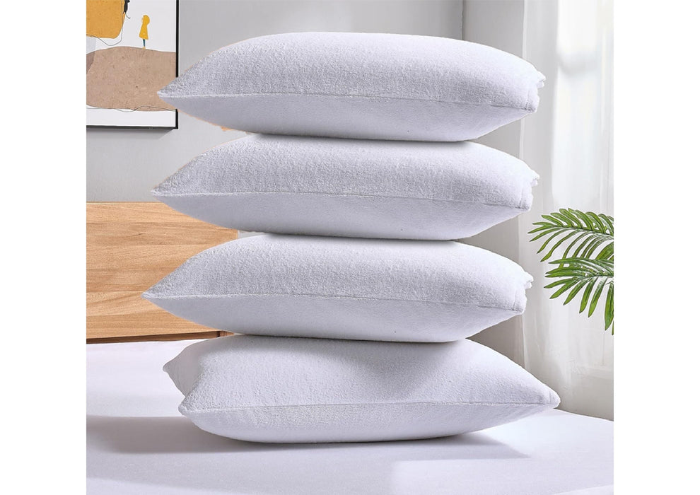 FlexiFit Standard Size Waterproof Pillow Protector with Hidden Zipper | White ( Set of 4) from YORA HomeStyle