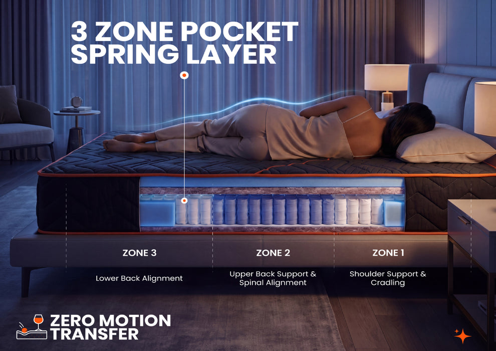 Sleepyhead Boing Designed by Duroflex - 3 Zone Pocket Spring Double Sized Mattress with HR Foam| Zero Partner Disturbance & Spinal Support| Medium Plush Comfort