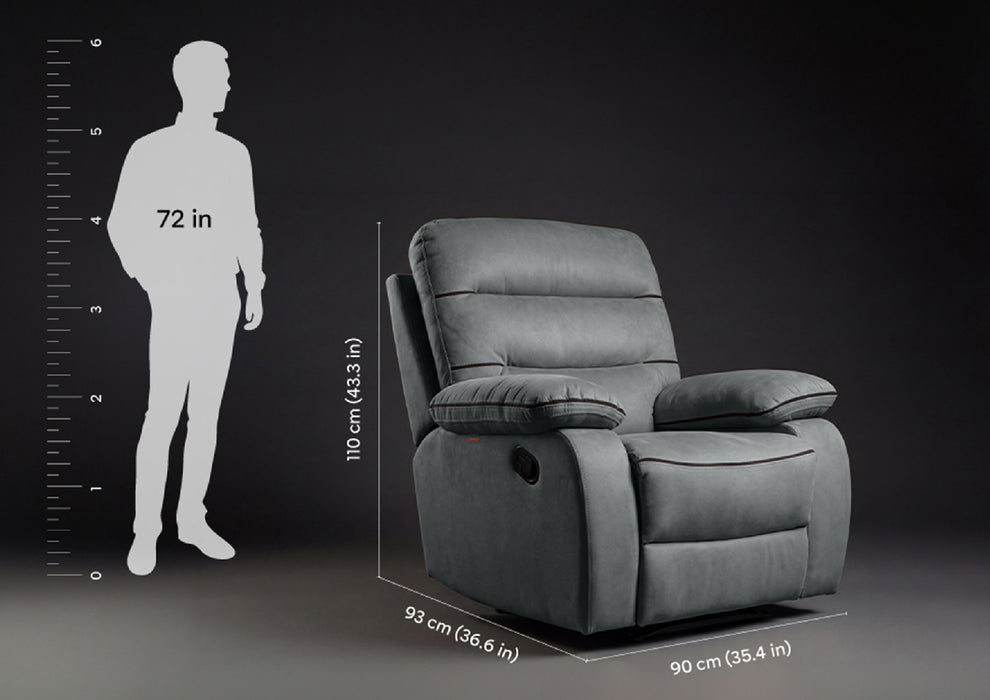 Duroflex Avalon Grande - Recliner Chair| 3 Recline Modes with 3-Zone Back Support| Premium Suede Fabric| Plush Seating with Foam & Spring Support| 3 Year Warranty - Grey