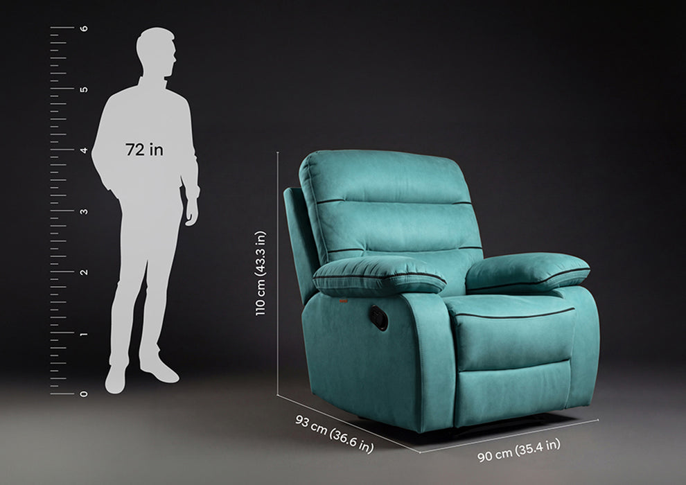 Duroflex Avalon Grande - Recliner Chair| 3 Recline Modes with 3-Zone Back Support| Premium Suede Fabric| Plush Seating with Foam & Spring Support| 3 Year Warranty - Teal