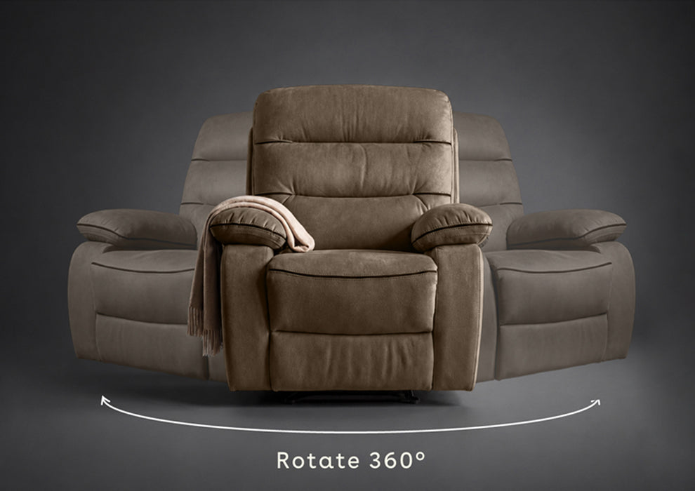 Duroflex Avalon Grande - 360° Swivel & Rocking Recliner Chair| 3 Recline Modes with 3 Zone Back Support| Premium Suede Fabric| Plush Seating with Foam & Spring Support| 3 Year Warranty - Brown