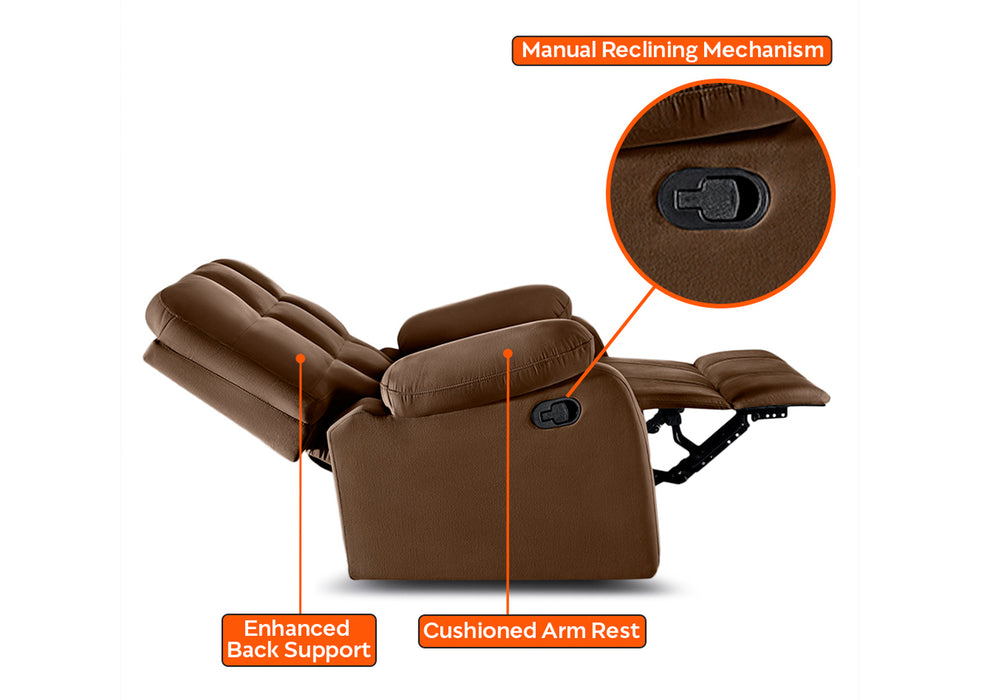 Sleepyhead RX5 - Single Seater Fabric Manual Recliner with Durable Spring Support | Cocoa Brown