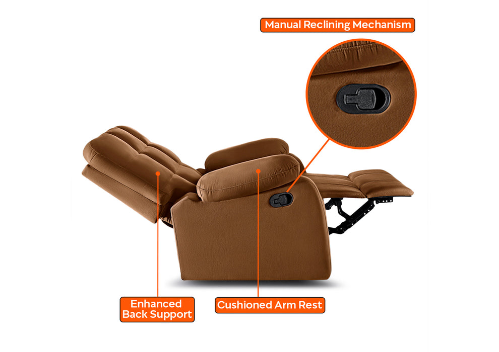 Sleepyhead RX5 - Single Seater Fabric Manual Recliner with Durable Spring Support | Mocha Brown