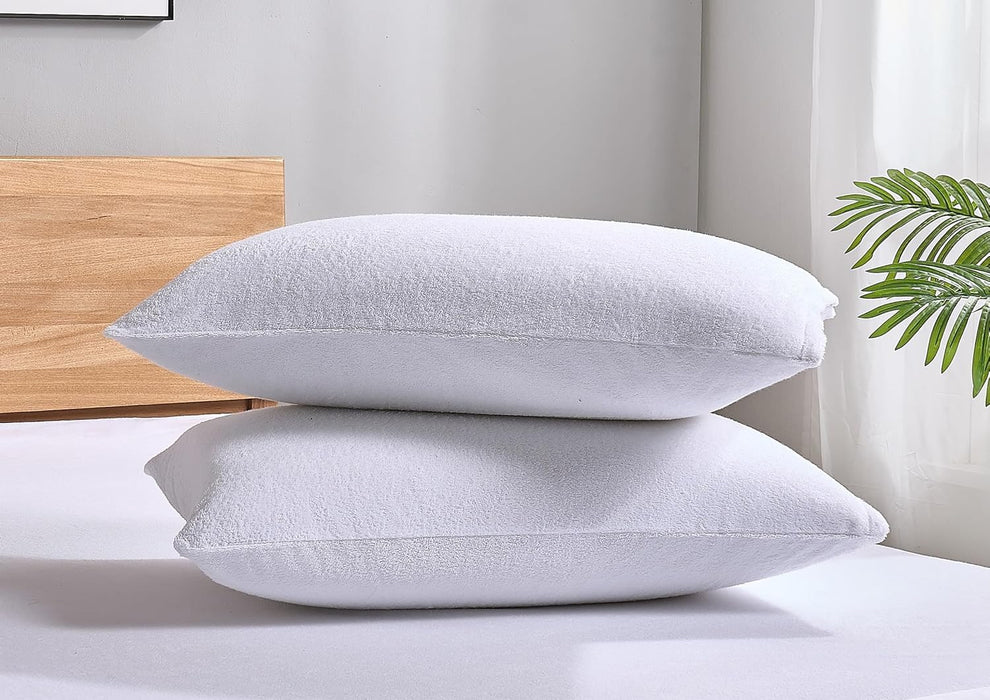 FlexiFit Standard Size Waterproof Pillow Protector with Hidden Zipper | White ( Set of 2) from YORA HomeStyle