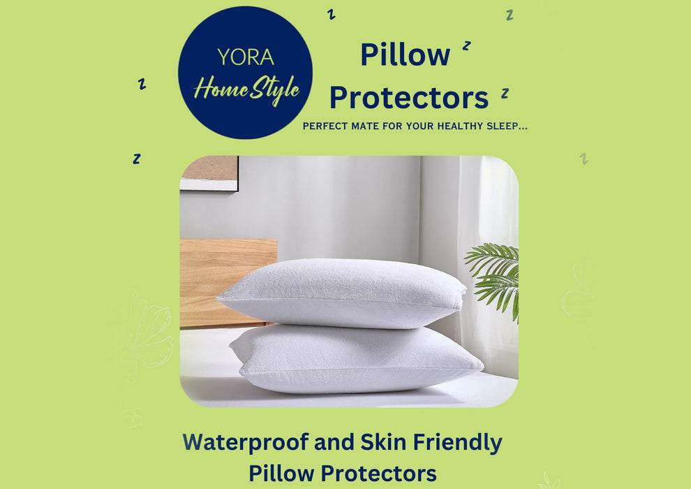FlexiFit Standard Size Waterproof Pillow Protector with Hidden Zipper | White ( Set of 4) from YORA HomeStyle