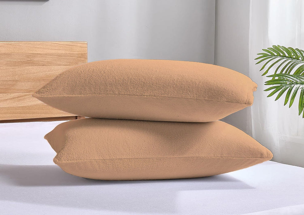 FlexiFit Standard Size Waterproof Pillow Protector with Hidden Zipper | Beige ( Set of 2) from YORA HomeStyle