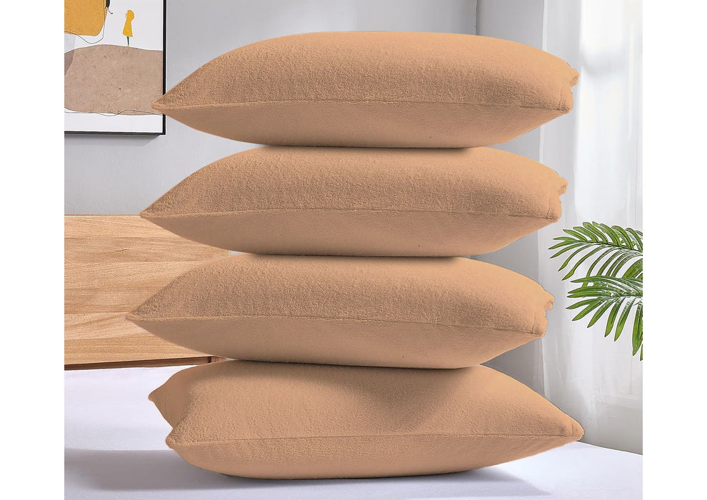 FlexiFit Standard Size Waterproof Pillow Protector with Hidden Zipper | Beige ( Set of 4) from YORA HomeStyle