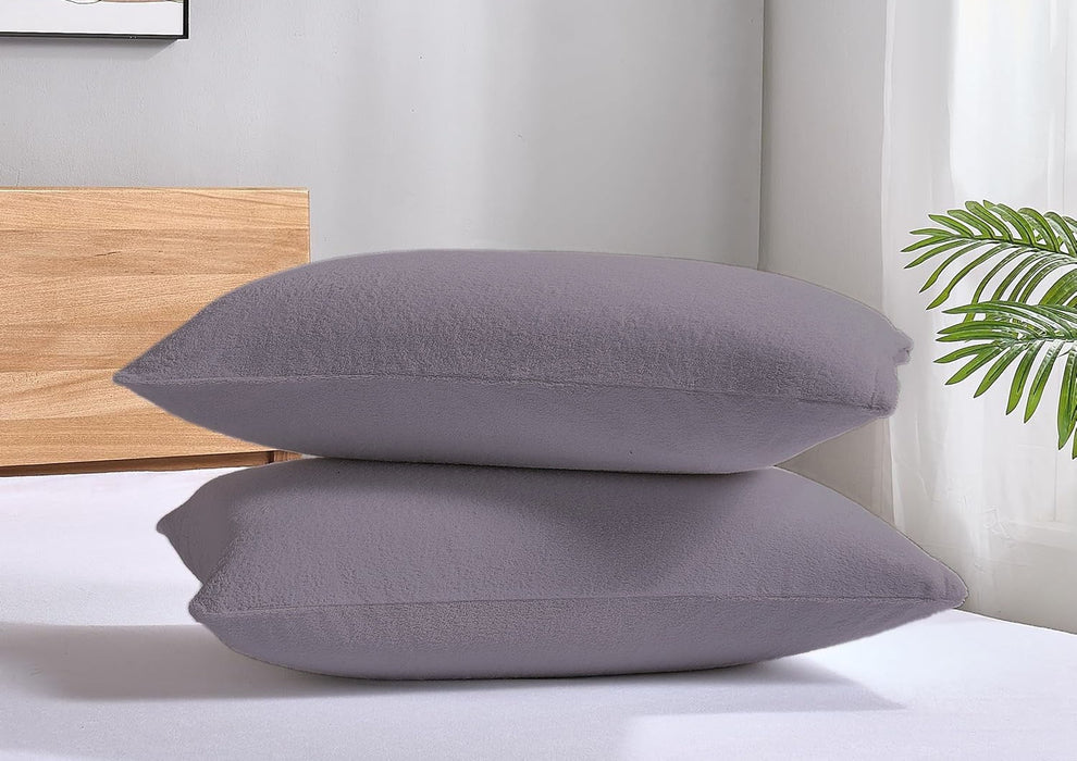 FlexiFit Standard Size Waterproof Pillow Protector with Hidden Zipper | Grey ( Set of 2) from YORA HomeStyle