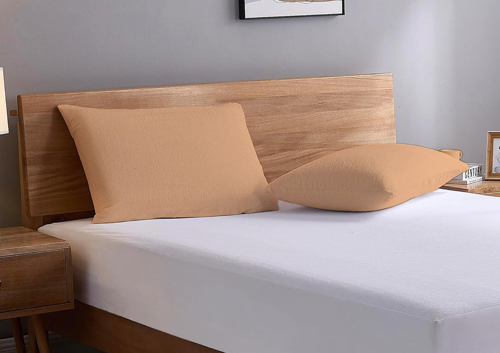 FlexiFit Standard Size Waterproof Pillow Protector with Hidden Zipper | Beige ( Set of 2) from YORA HomeStyle