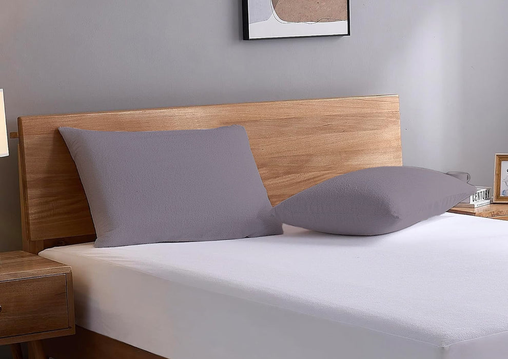 FlexiFit Standard Size Waterproof Pillow Protector with Hidden Zipper | Grey ( Set of 2) from YORA HomeStyle