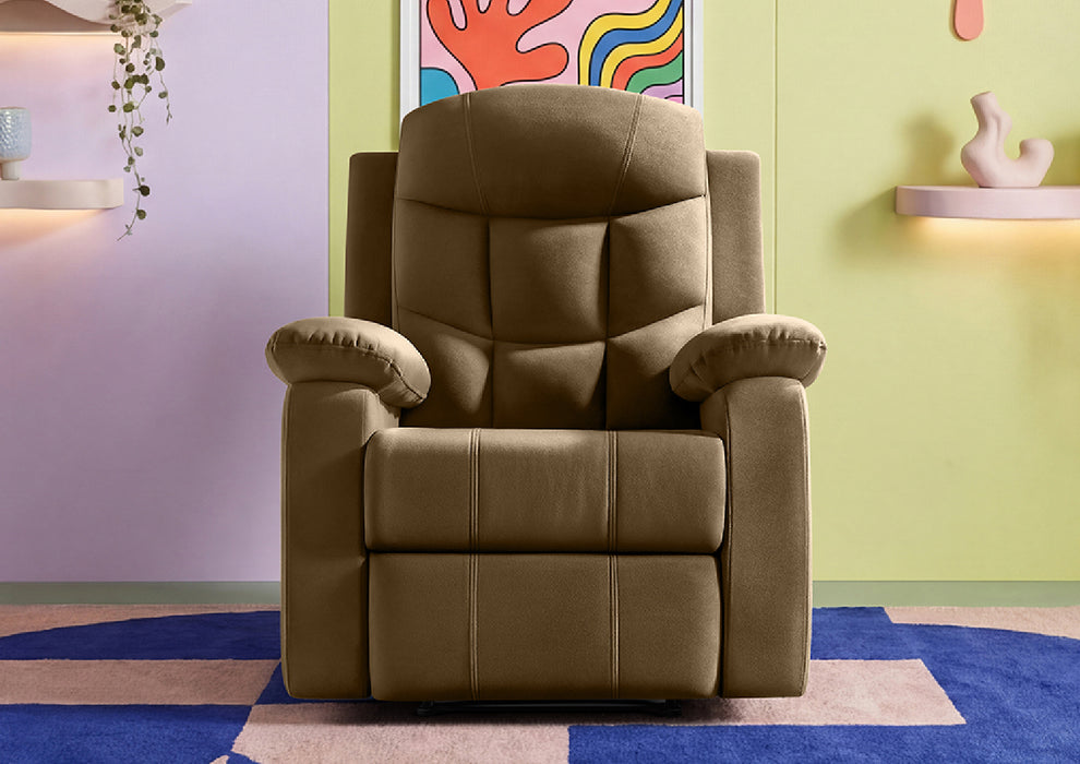 Sleepyhead RX5 Ultra - Single Seater Velvet Fabric Manual Recliner with 3-Position Comfort | Zig Zag Spring Suspension & Solid Wood Frame | Ergonomic High-Back Lumbar Support (Brush Brown)
