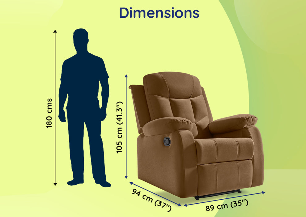 Sleepyhead RX5 Ultra - Single Seater Velvet Fabric Manual Recliner with 3-Position Comfort | Zig Zag Spring Suspension & Solid Wood Frame | Ergonomic High-Back Lumbar Support (Brush Brown)