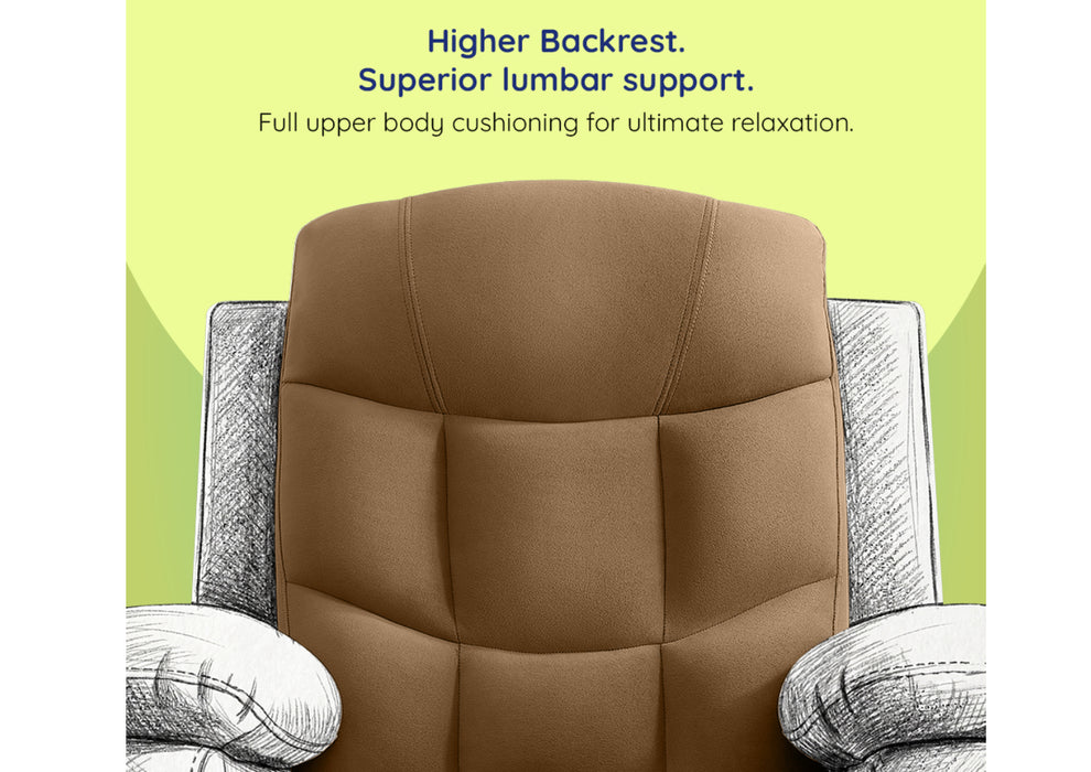 Sleepyhead RX5 Ultra - Single Seater Velvet Fabric Manual Recliner with 3-Position Comfort | Zig Zag Spring Suspension & Solid Wood Frame | Ergonomic High-Back Lumbar Support (Brush Brown)