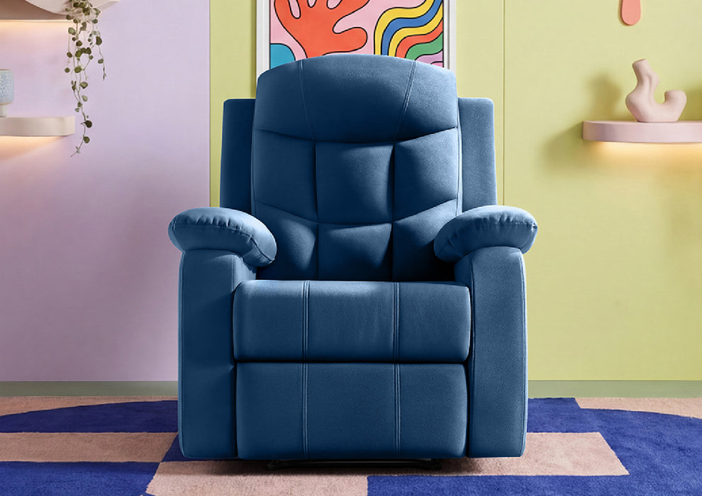 Sleepyhead RX5 Ultra - Single Seater Velvet Fabric Manual Recliner with 3-Position Comfort | Zig Zag Spring Suspension & Solid Wood Frame | Ergonomic High-Back Lumbar Support (Classic Blue)
