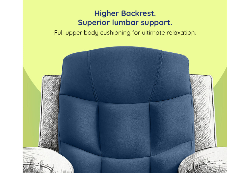 Sleepyhead RX5 Ultra - Single Seater Velvet Fabric Manual Recliner with 3-Position Comfort | Zig Zag Spring Suspension & Solid Wood Frame | Ergonomic High-Back Lumbar Support (Classic Blue)
