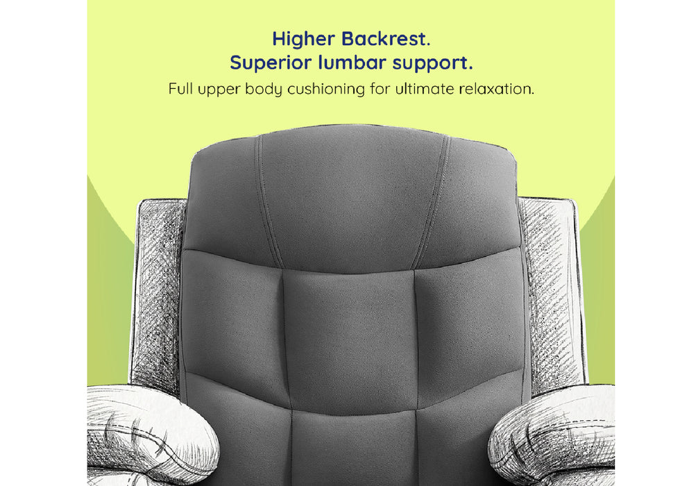Sleepyhead RX5 Ultra - Single Seater Velvet Fabric Manual Recliner with 3-Position Comfort | Zig Zag Spring Suspension & Solid Wood Frame | Ergonomic High-Back Lumbar Support (Monument Grey)
