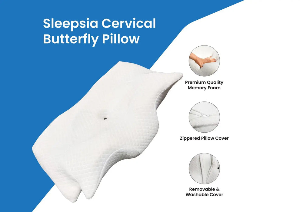 Sleepsia Butterfly Memory Foam Contour Size Cervical Orthopedic Bed Pillow for Sleeping, Neck Pain Relief & Back Support - Butterfly Shape Cervical Bed Pillow (Pack of 1)