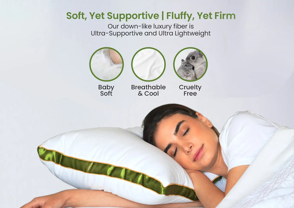 Sleepsia Luxurious Microfiber Ultrasoft Cotton Pillow, Bed Sleeping Pillow, White Washable Pillow (Green, Pack of 2)