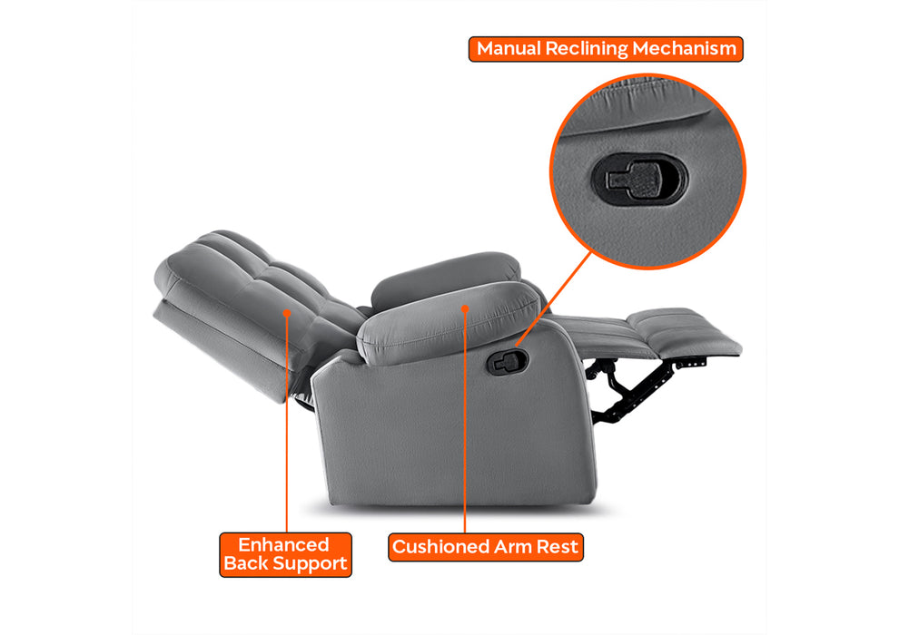 Sleepyhead RX5 - Single Seater Fabric Manual Recliner with Durable Spring Support | Steel Grey