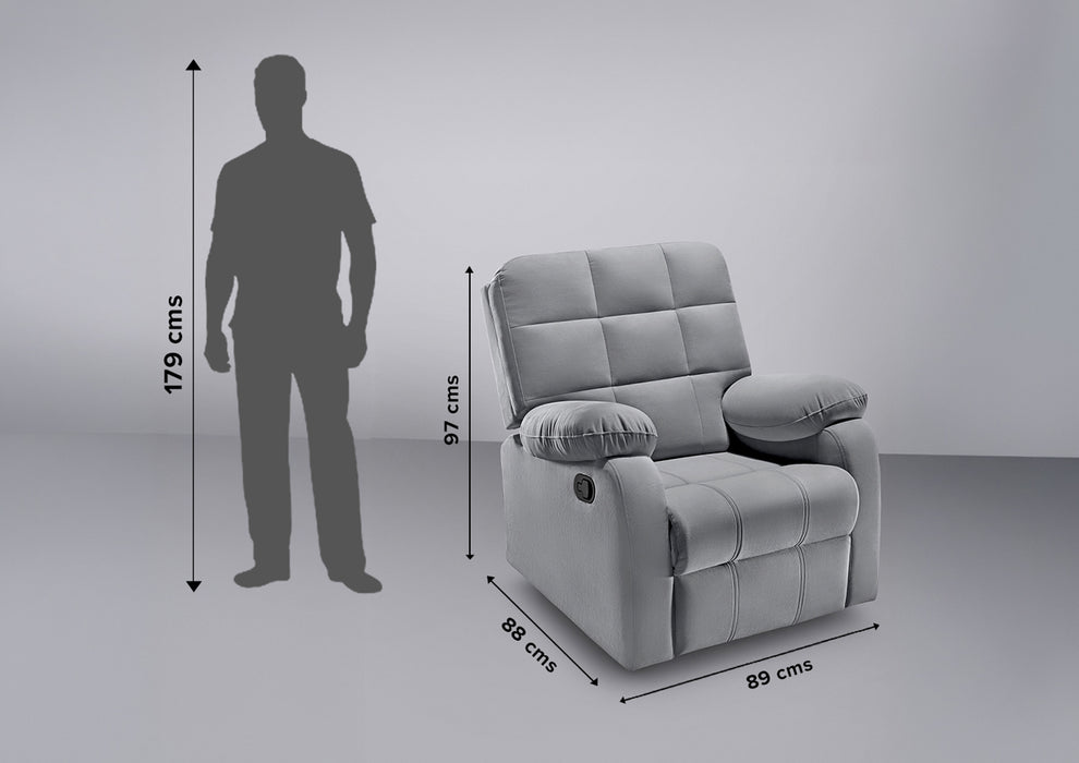 Sleepyhead RX5 - Single Seater Fabric Manual Recliner with Durable Spring Support | Steel Grey