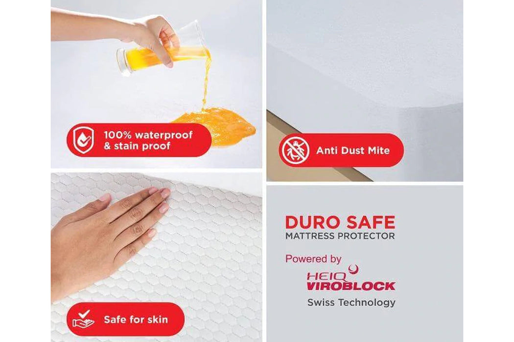 DUROFLEX DURO SAFE - White Antiviral Mattress & Pillow Protector