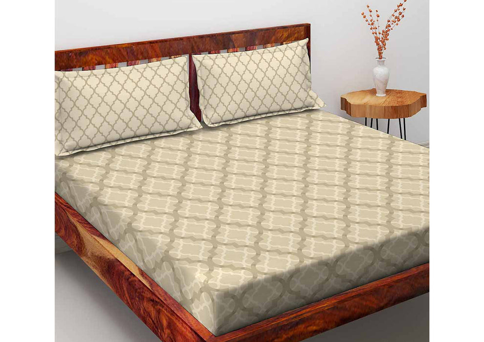 Duroflex - Eternia Beige 100% Cotton  104 TC Antibacterial Bedsheet Set Double Size Bedsheet with 2 pillows covers