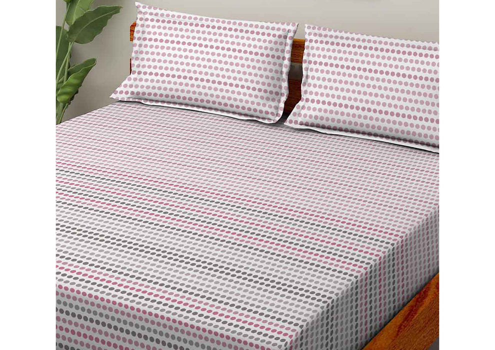 Duroflex Polka Purple 100% Cotton  144 TC Antibacterial Bedsheet Set Double Size Bedsheet with 2 pillows covers, Printed