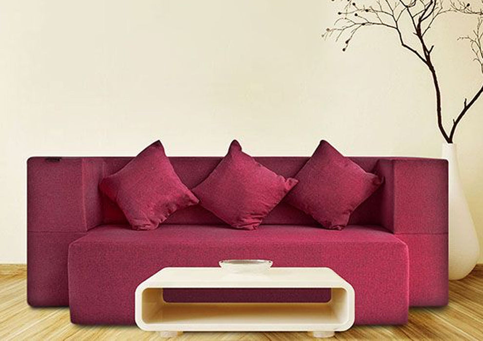 FRESH UP COMFORTZILA Four Seater Maroon Sofa Cum Bed-Jute Fabric