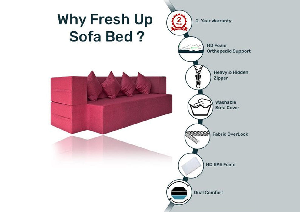 FRESH UP COMFORTZILA Four Seater Maroon Sofa Cum Bed-Jute Fabric
