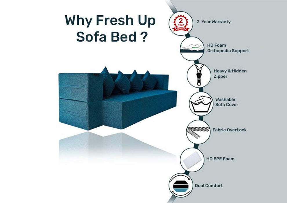 FRESH UP COMFORTZILA Three Seater Aqua Blue Sofa Cum Bed-Jute Fabric