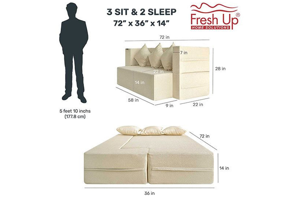 FRESH UP COMFORTZILA Three Seater Beige Sofa Cum Bed-Jute Fabric