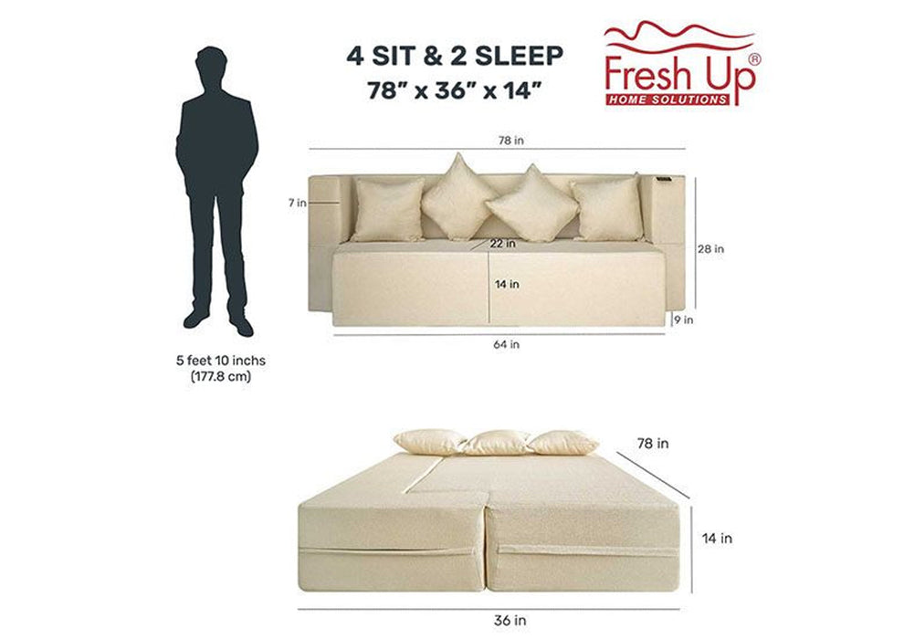 FRESH UP COMFORTZILA Four Seater Beige Sofa Cum Bed-Jute Fabric