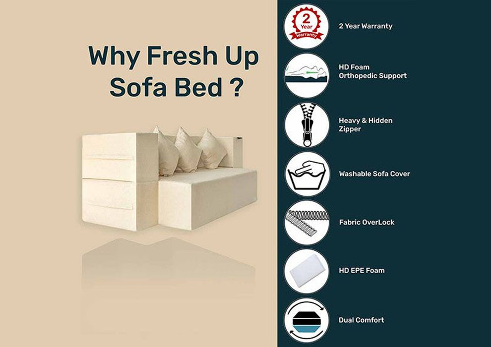 FRESH UP COMFORTZILA Four Seater Beige Sofa Cum Bed-Jute Fabric