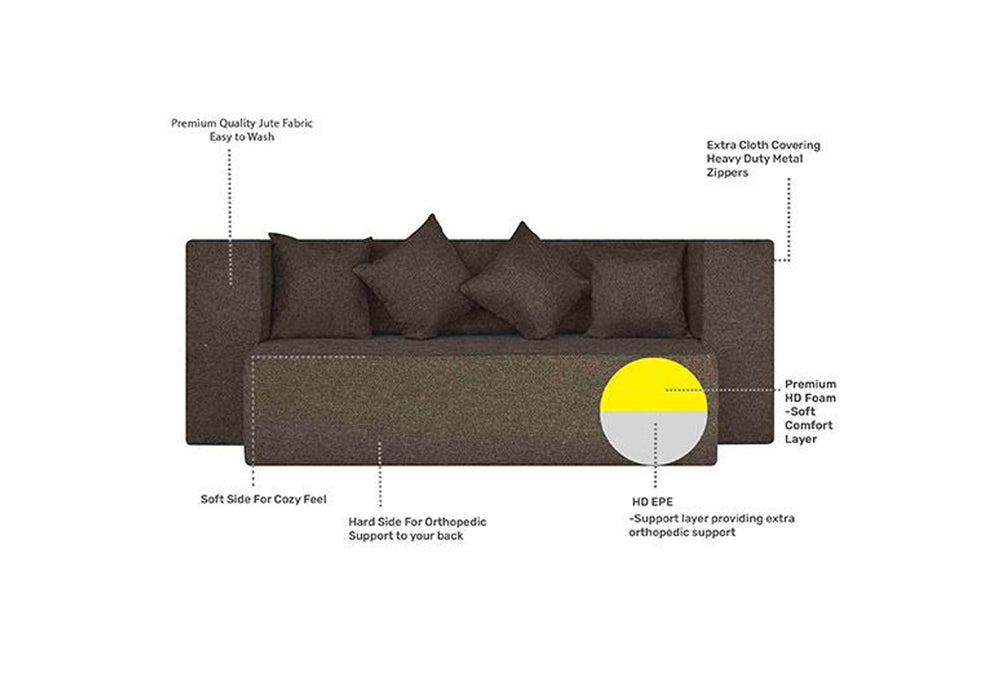 FRESH UP COMFORTZILA Four Seater Dark Brown Sofa Cum Bed-Jute Fabric
