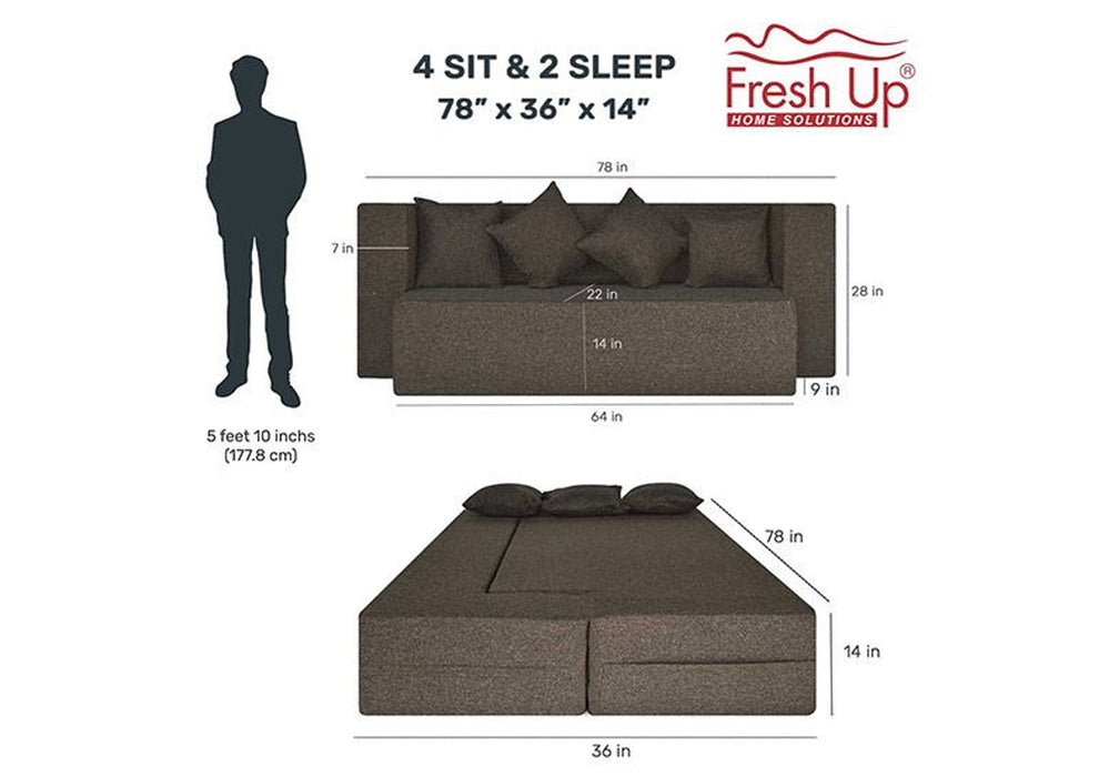 FRESH UP COMFORTZILA Four Seater Dark Brown Sofa Cum Bed-Jute Fabric