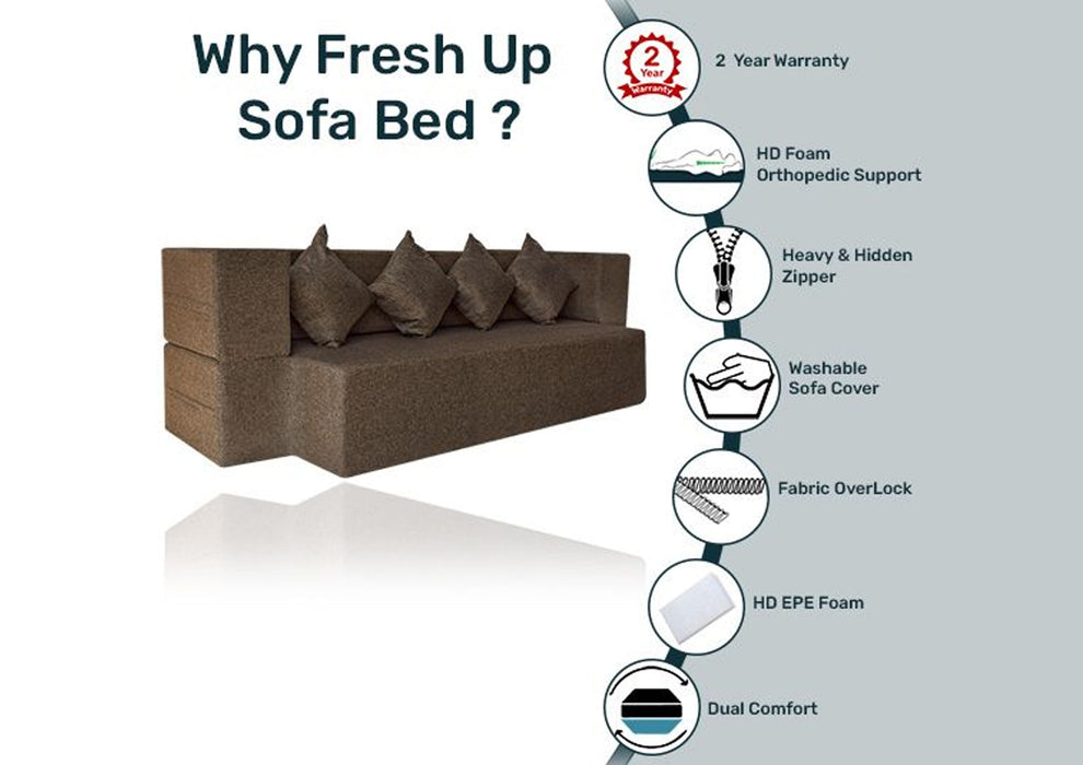 FRESH UP COMFORTZILA Three Seater Dark Brown Sofa Cum Bed-Jute Fabric