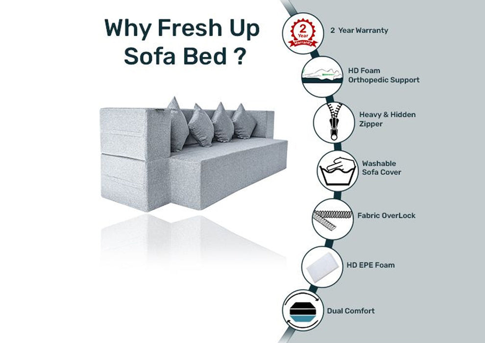 FRESH UP COMFORTZILA Four Seater Light Grey Sofa Cum Bed-Jute Fabric