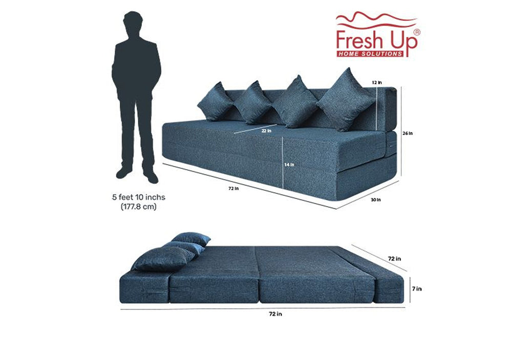 FRESH UP - Four Seater Jute - Blue Sofa Cum Bed - Without Arm