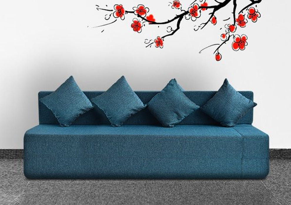 FRESH UP - Four Seater Jute - Blue Sofa Cum Bed - Without Arm