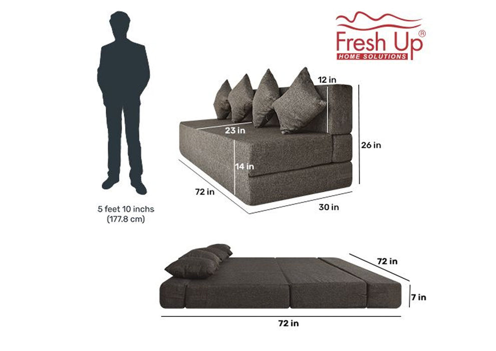 FRESH UP - Four Seater Jute - Dark Brown Sofa Cum Bed - Without Arm