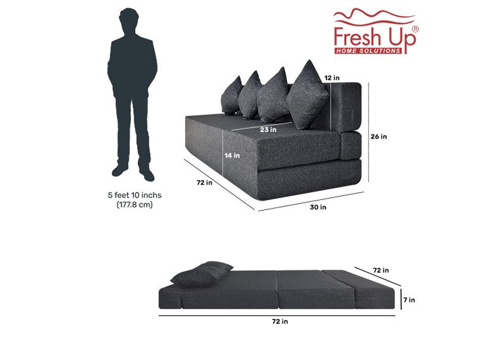 FRESH UP - Four Seater Jute - Dark Grey Sofa Cum Bed - Without Arm