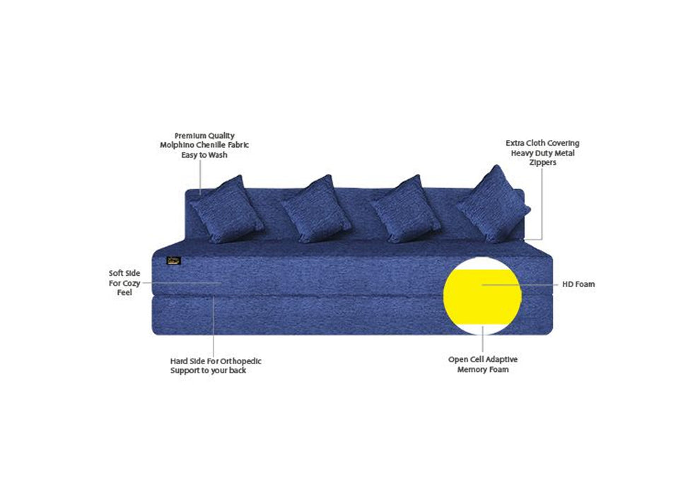 FRESH UP - Four Seater Molphino - Blue Sofa Cum Bed - Without Arm